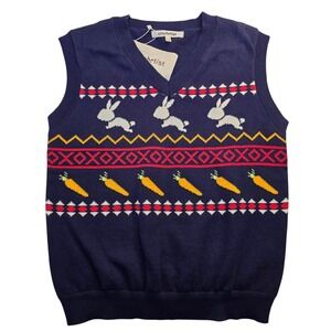 Crochetist Boys Sweater Vest 7-8Y Bunny Carrot Easter Knit Cotton NWT Spring Top